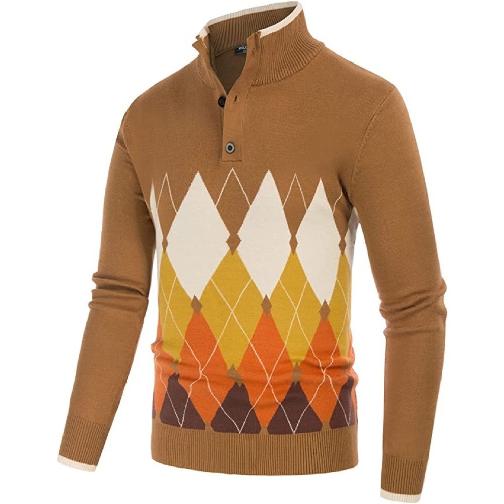 New Mens Three Button High Neck Knit Sweater